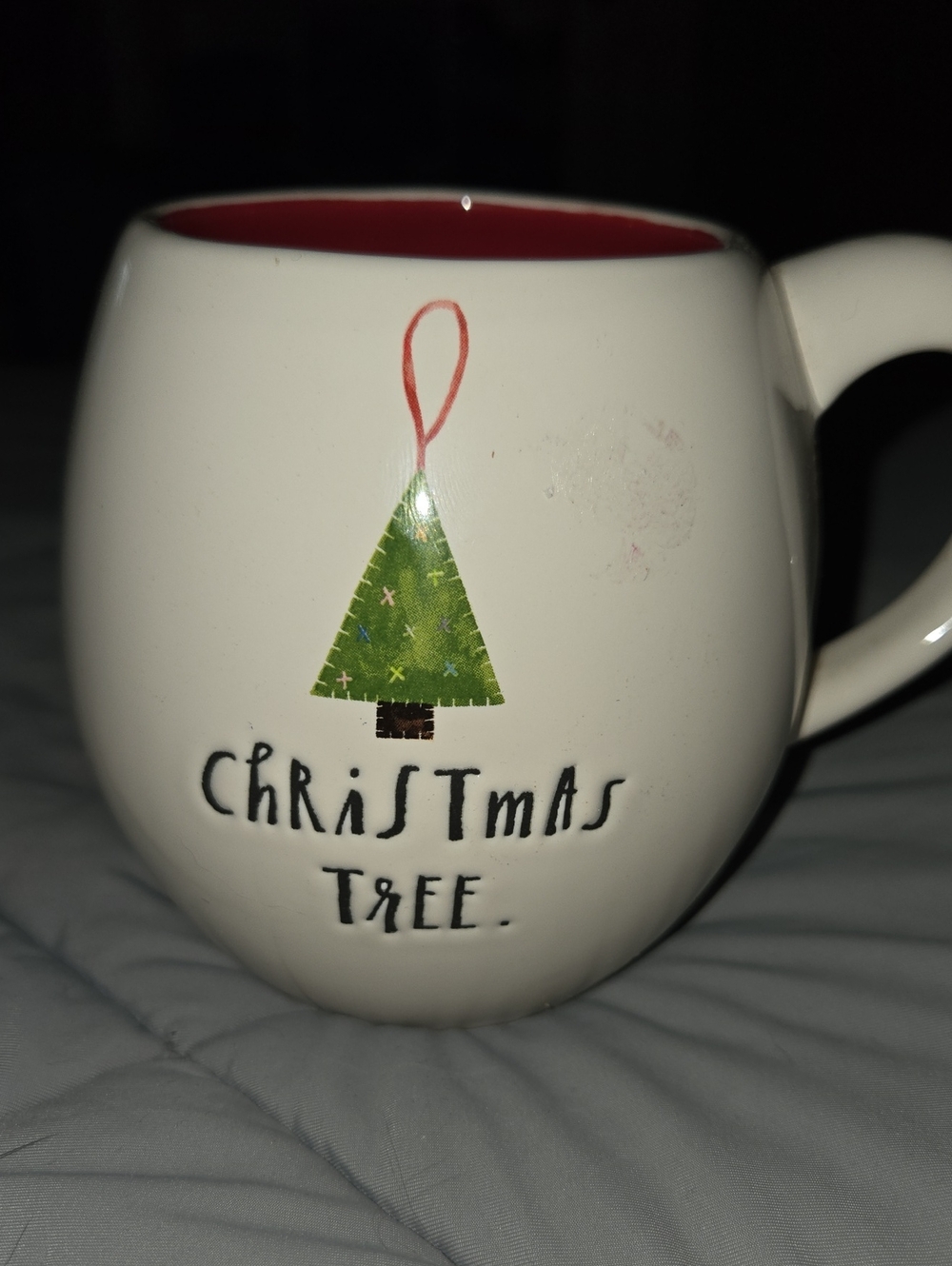 Rae Dunn Holiday Christmas Tree Ceramic Mug - White with Green Accent